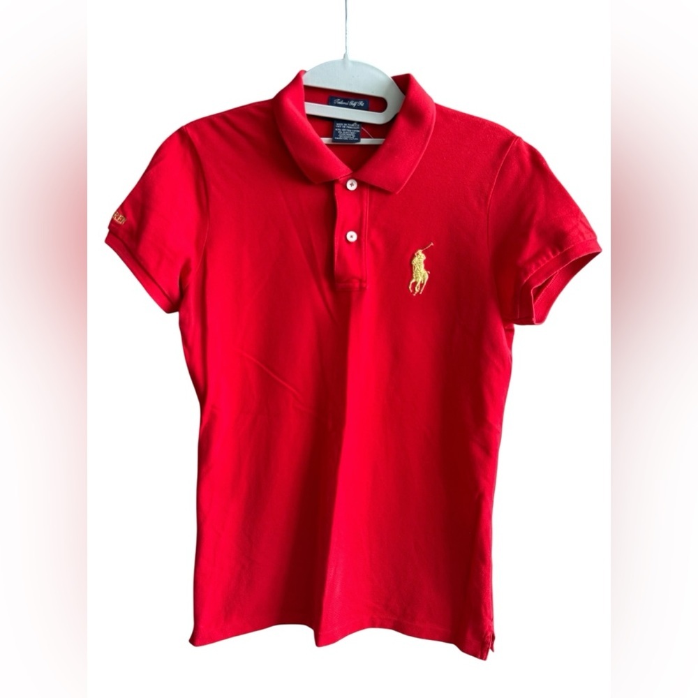 Polo by Ralph Lauren Big Pony Red and Gold Polo Shirt Classic Design - Picture 5 of 12